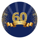 Lofaris Circle Gold Glitter Blue 60th Happy Birthday Backdrop